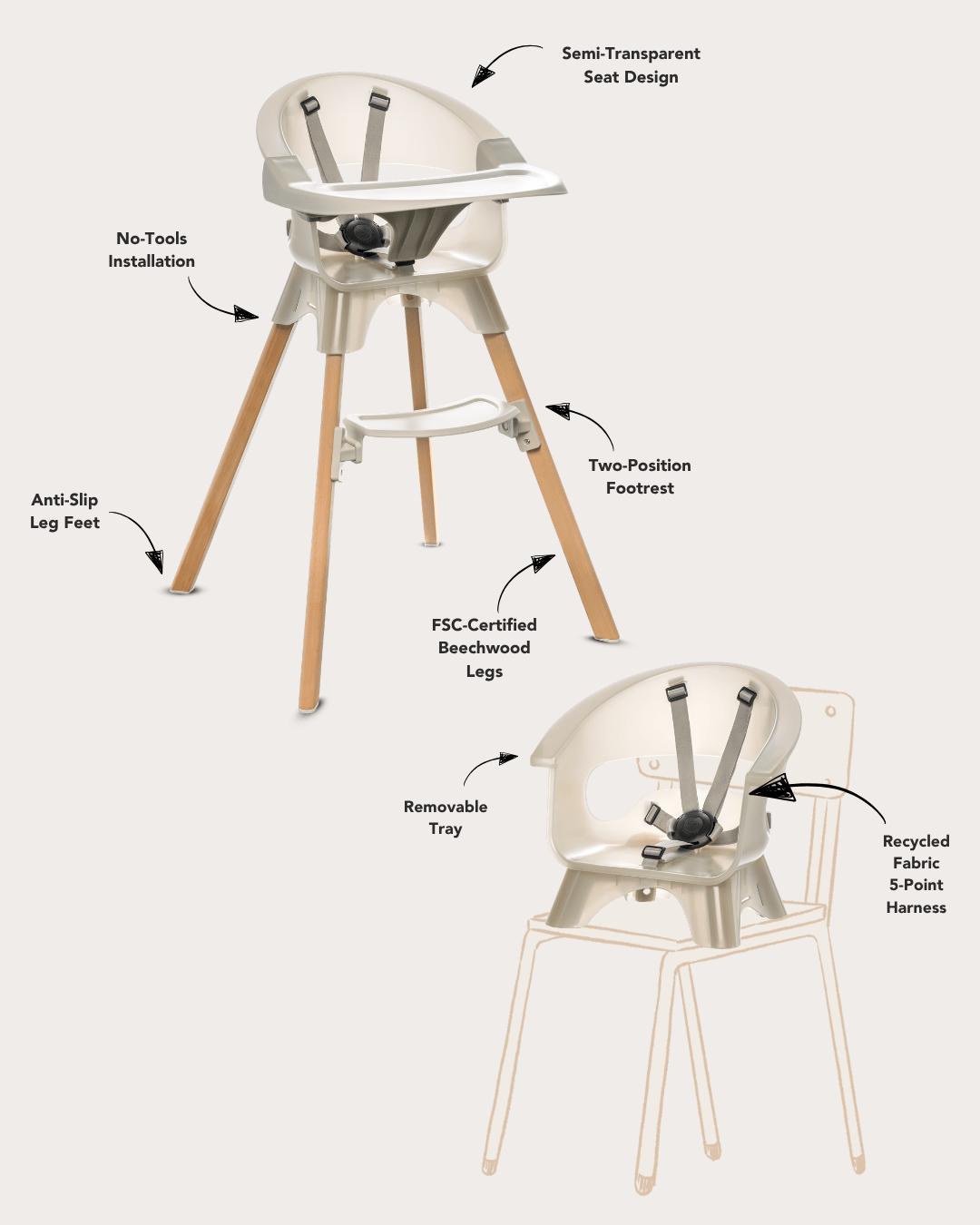 Terra 2 - in - 1 High Chair & Booster Features - Paperclip